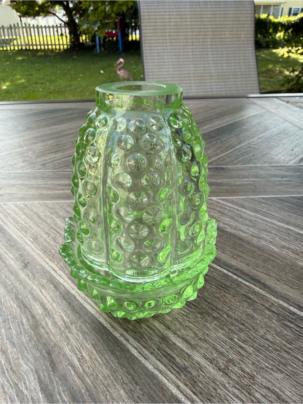 Apple Green Hobnail Glass Fairy Lamp by Wilkerson Orange UV Glow